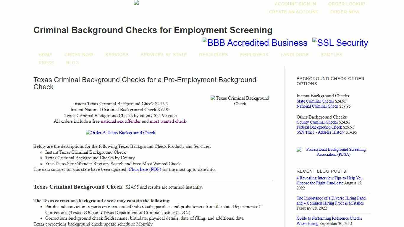 Texas Criminal Background Checks for Pre-Employment